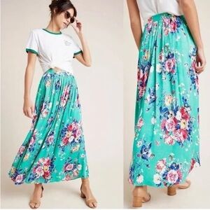 Anthropologie Blue Green Pleated Maxi Skirt Resort Wear